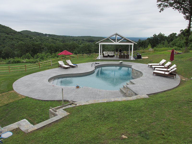 Stamped concrete project with decorative texture and patterned hardscape finish